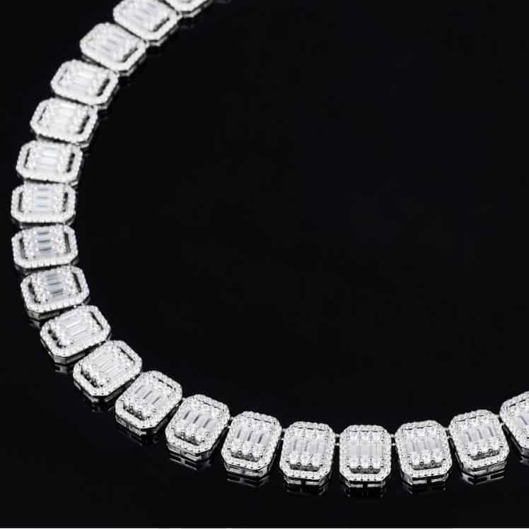 13mm 925S & VVS1 Moissanite Baguette Tennis Chain