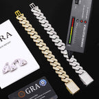 18mm 3-Row VVS Moissanite Rhombus Link Bracelet in White Gold