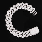 18mm 3-Row VVS Moissanite Rhombus Link Bracelet in White Gold