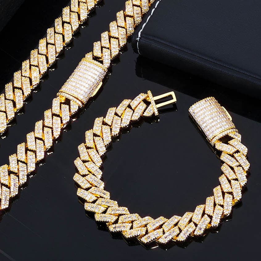 14mm Baguette CZ Geometric Cuban Link Bracelet