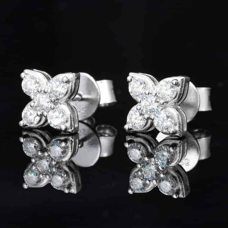925S&VVS Moissanite Pointed Clover Cluster Stud Earrings
