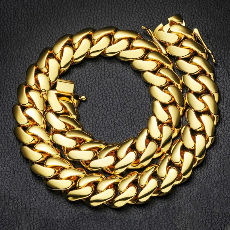 18mm Classic Miami Cuban Link Chain in 14K Gold