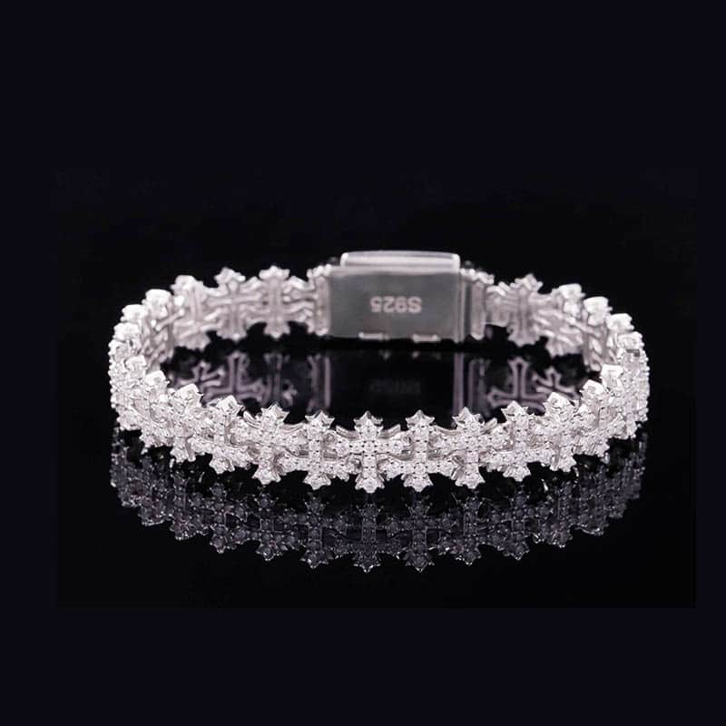 10mm VVS Moissanite Cross Link Bracelet in 925 Sterling Silver
