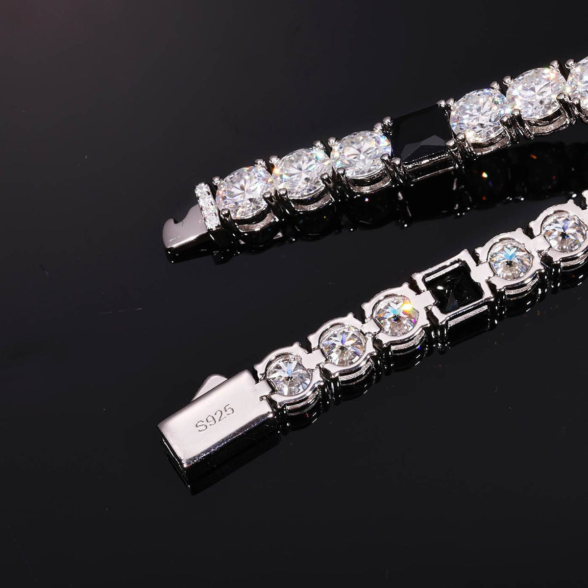 8mm VVS Moissanite Alternating Black Accent Tennis Bracelet in 925 Sterling Silver