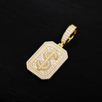 VVS Moissanite Baguette Dollar Sign Plaque Pendant in 925 Sterling Silver