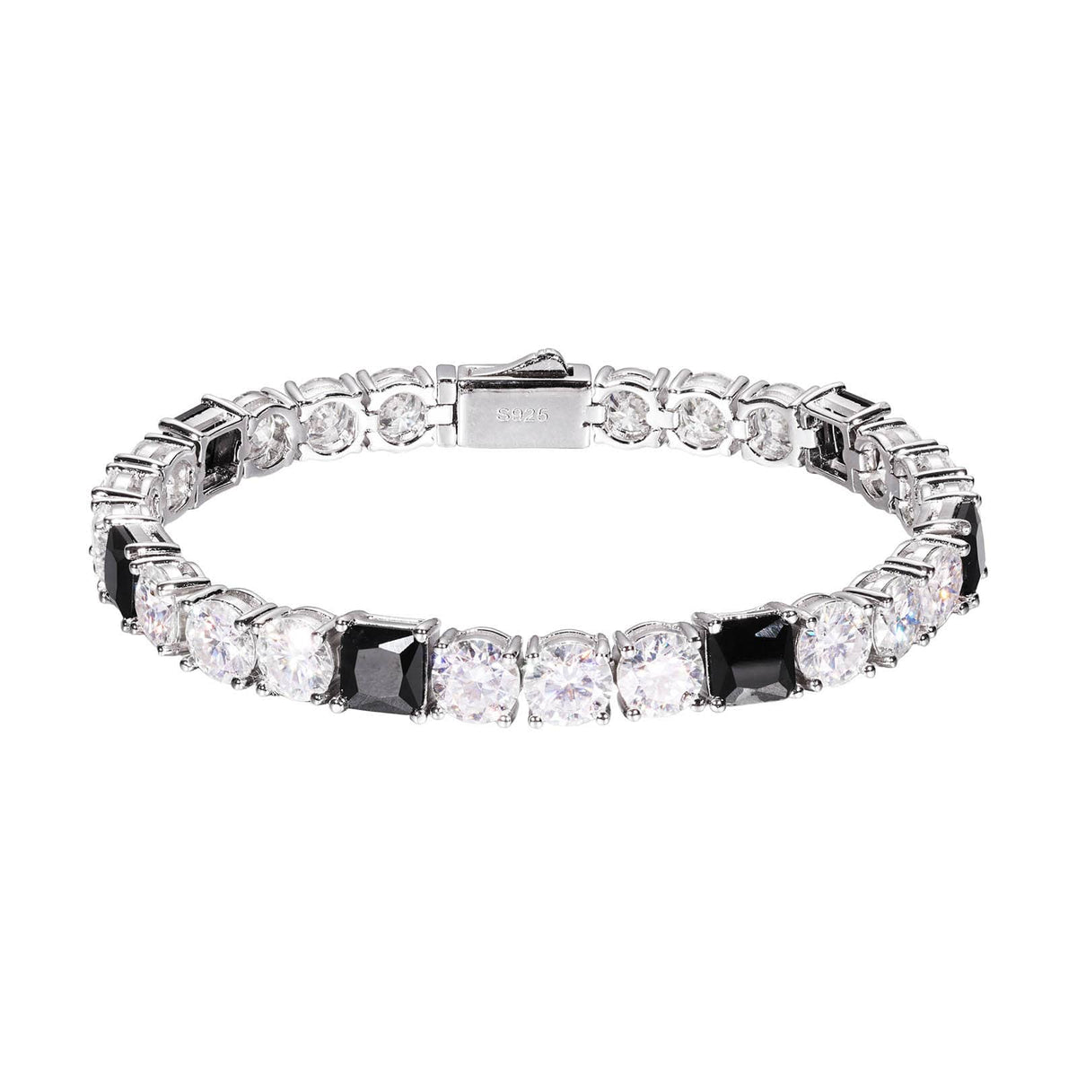8mm VVS Moissanite Alternating Black Accent Tennis Bracelet in 925 Sterling Silver