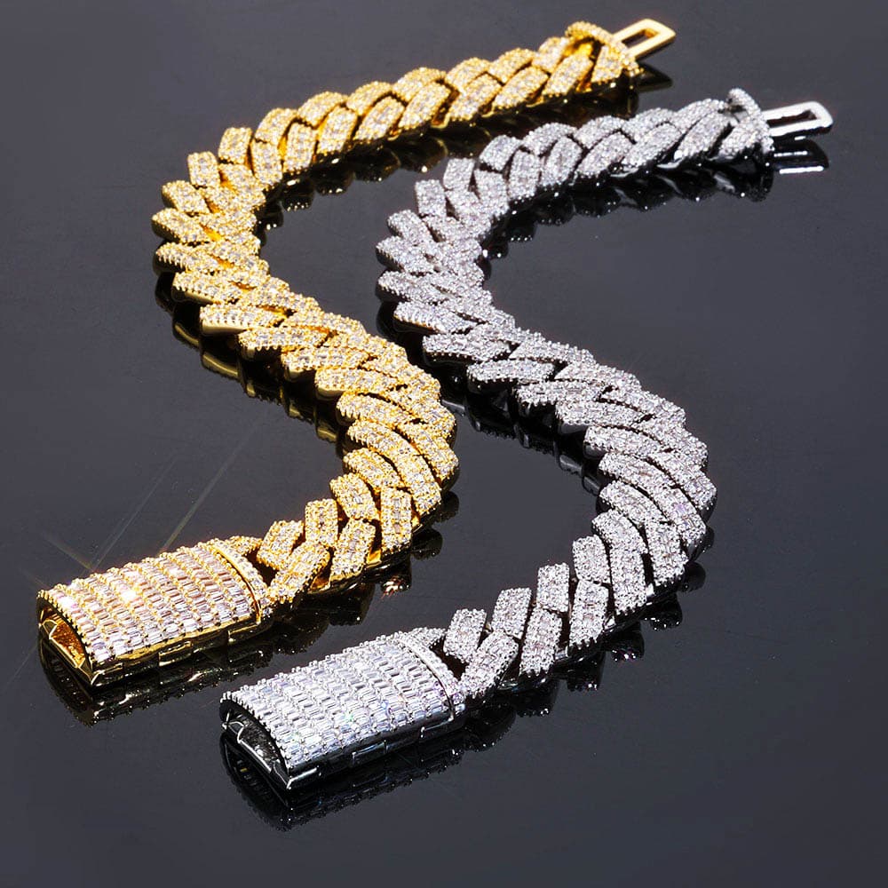 14mm Baguette CZ Geometric Cuban Link Bracelet