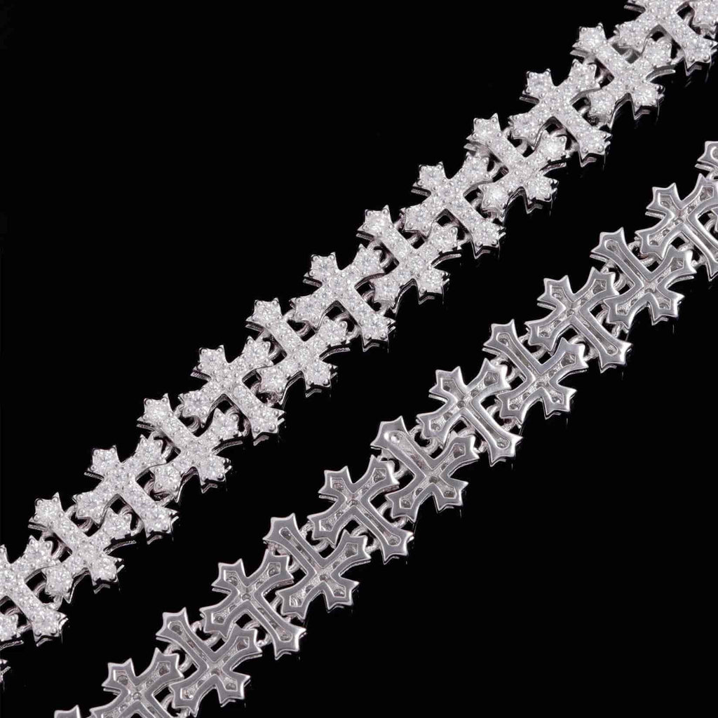 10mm VVS Moissanite Cross Link Bracelet in 925 Sterling Silver