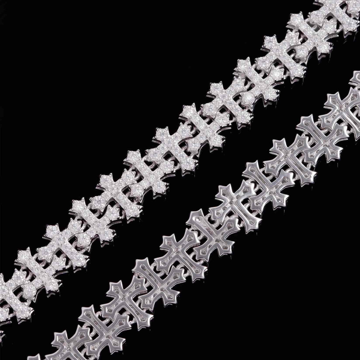 10mm VVS Moissanite Cross Link Bracelet in 925 Sterling Silver