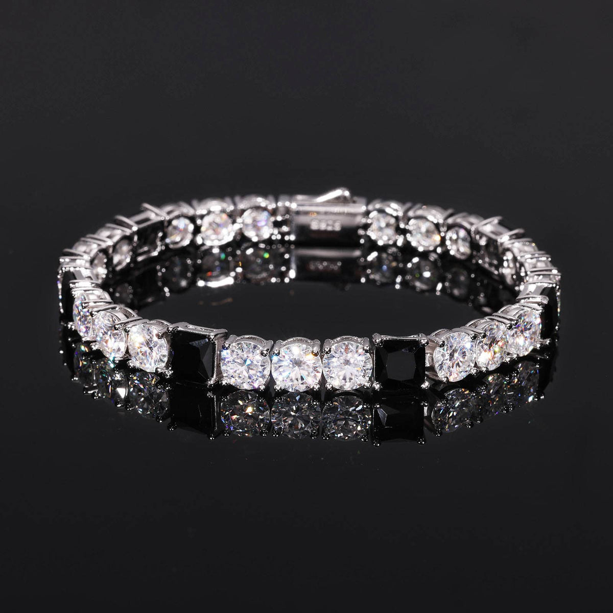 8mm VVS Moissanite Alternating Black Accent Tennis Bracelet in 925 Sterling Silver