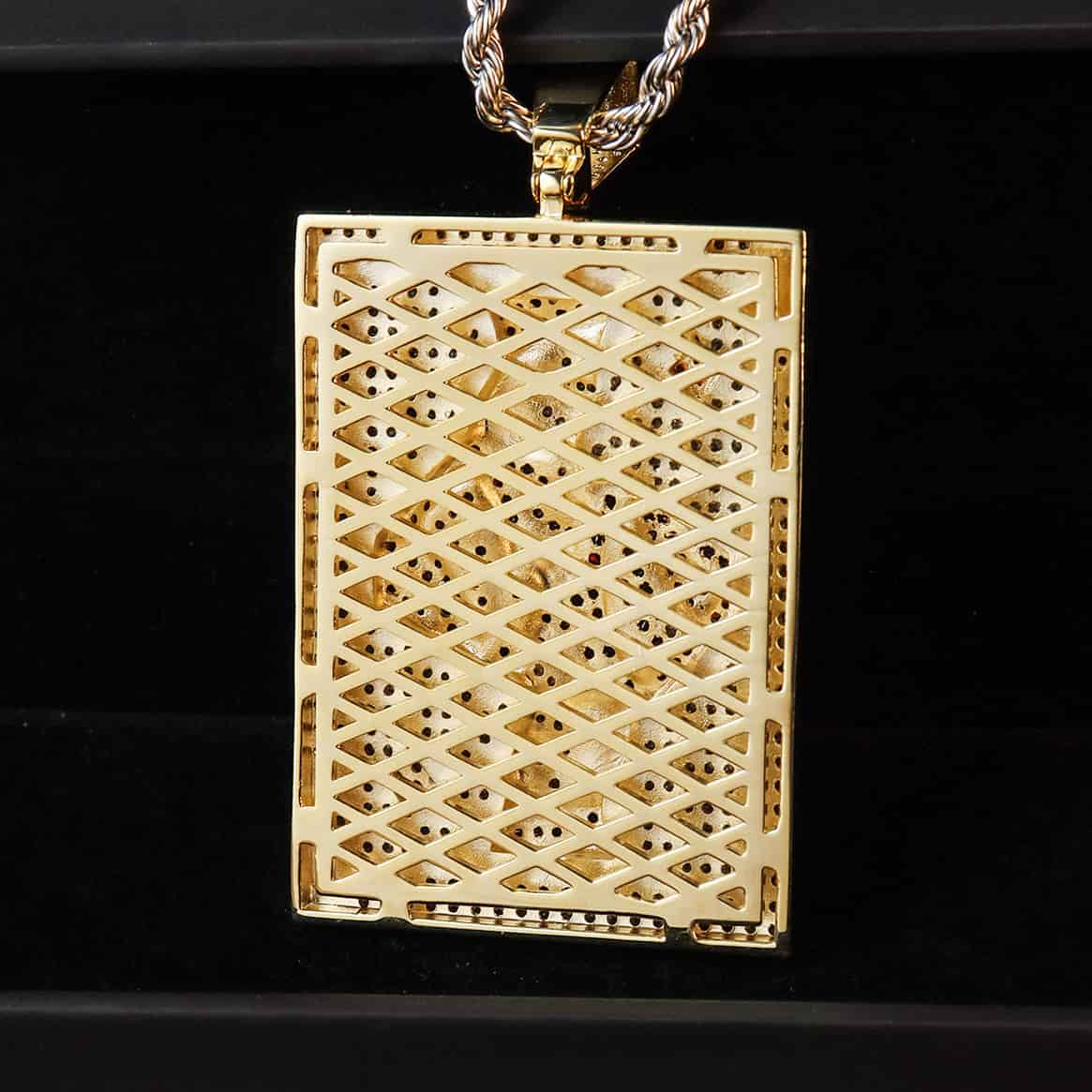 Iced Out CZ King of Diamonds Card Pendant – 14K Gold Plated
