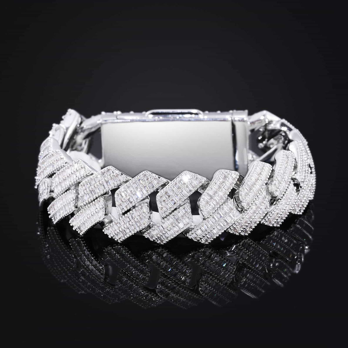 20mm Double-Row Square-Cut CZ Cuban Link Bracelet