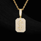 VVS Moissanite Baguette Dollar Sign Plaque Pendant in 925 Sterling Silver