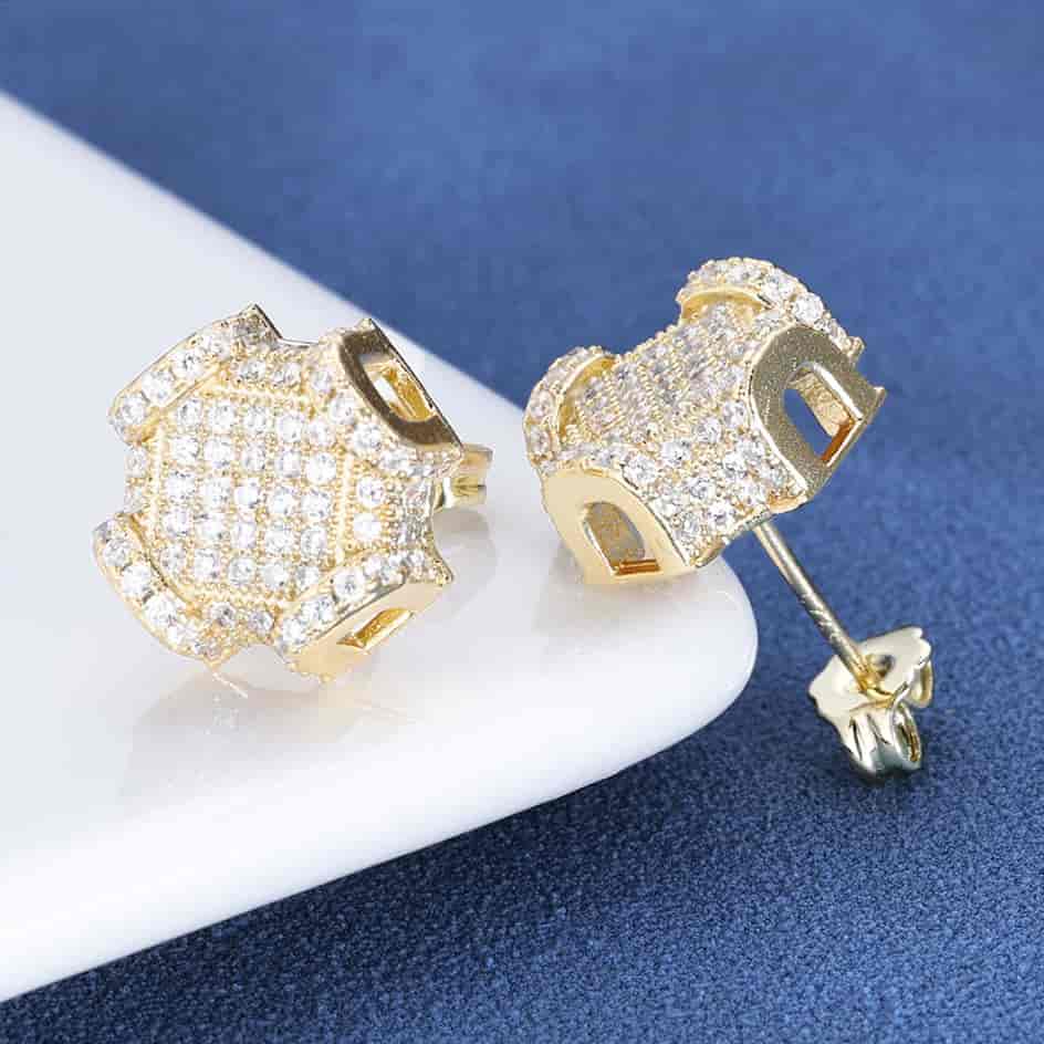 925S&VVS Moissanite Iced Out Bold Cross Stud Earrings