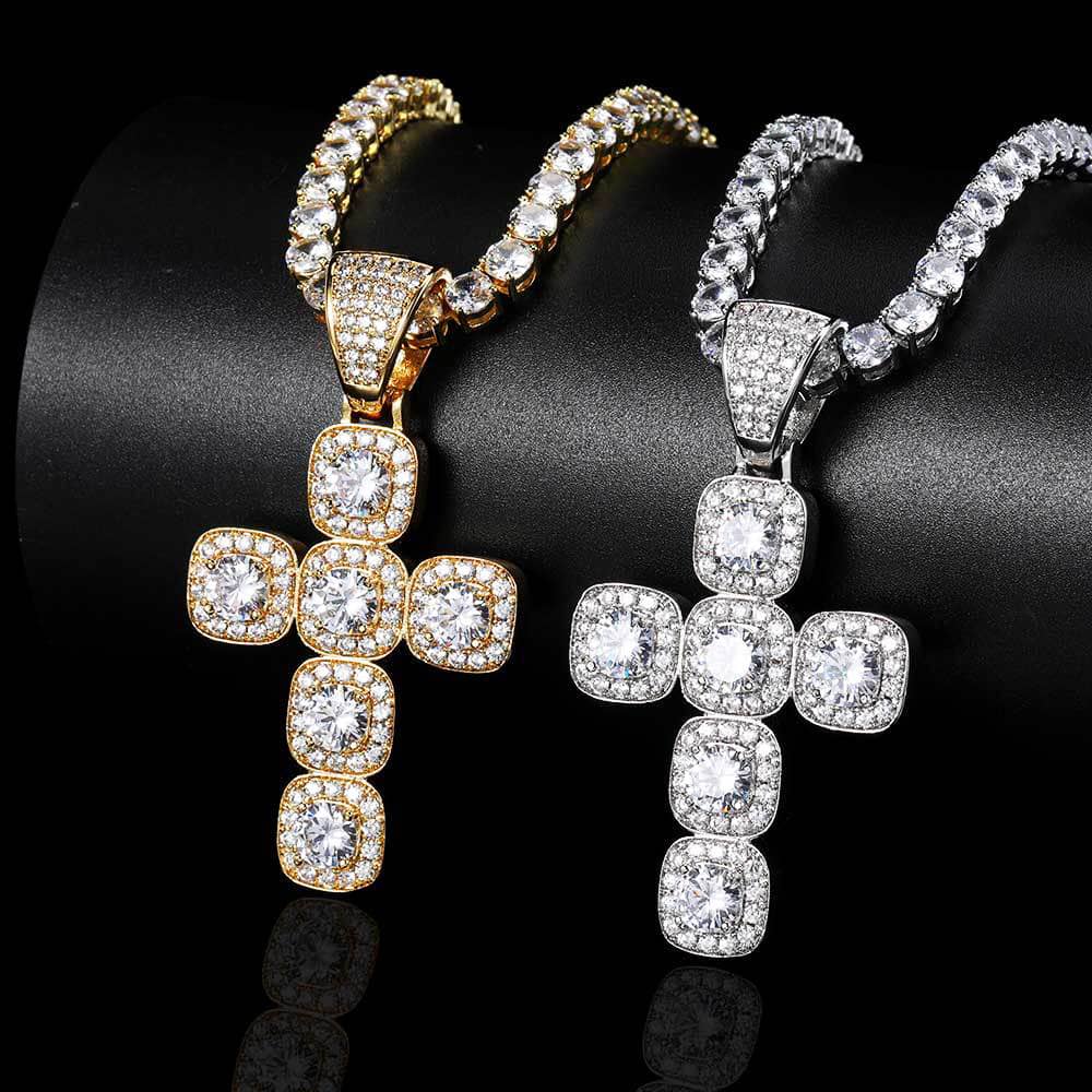 Iced Out VVS Radiant Cut Cross Pendant