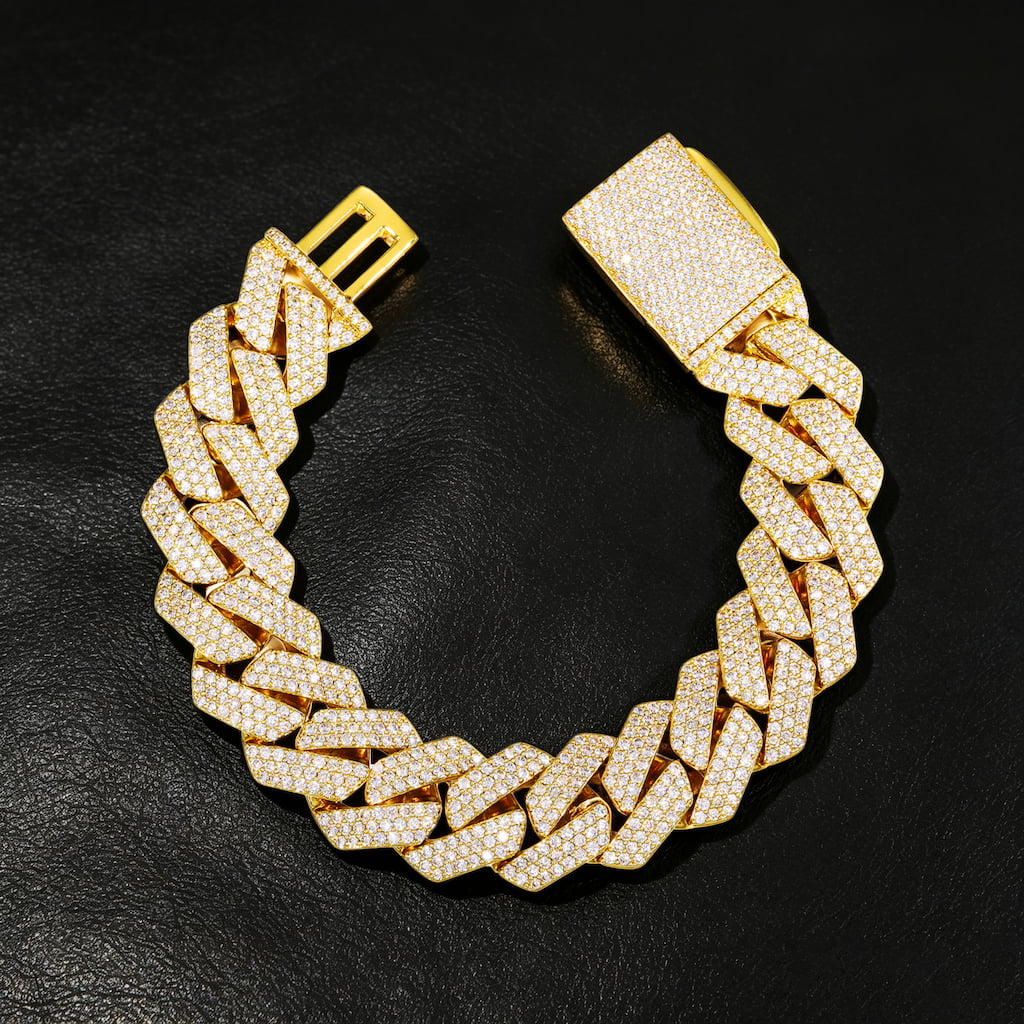 20mm 3-Row VVS Moissanite Rhombus Cuban Link Bracelet